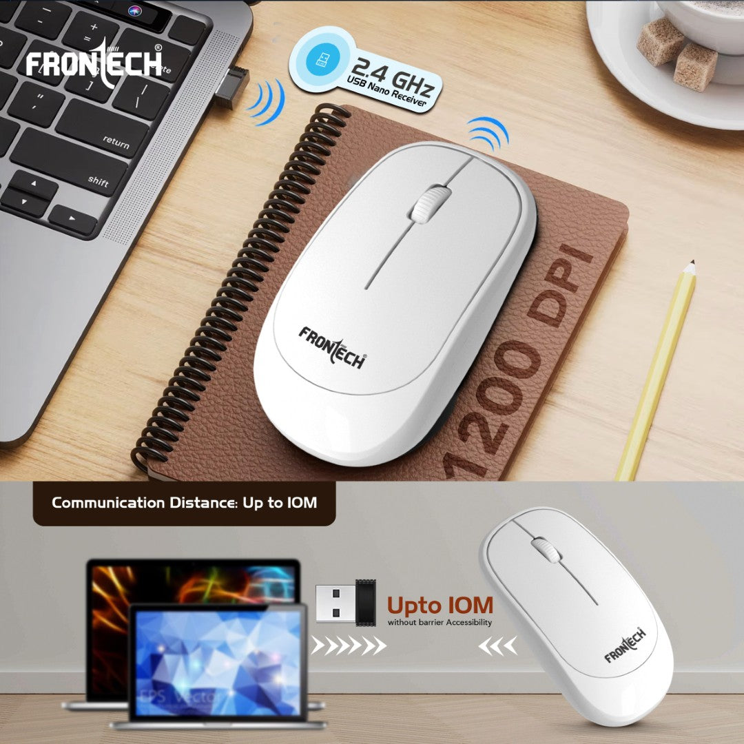 Frontech Wireless Keyboard & Mouse Combo|104 Key Layout|2.4Ghz|1200 DPI|3 button wireless mouse|1 Year Warranty Frontech Wireless Keyboard & Mouse Combo|104 Key Layout|2.4Ghz|1200 DPI|3 button wireless mouse|1 Year Warranty